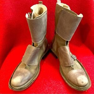 JFK Sz  36 Distressed Canvas Suede Leather Moto Military Style Buckles Boots
